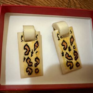 Leopard Print Rectangular Clip On Earrings